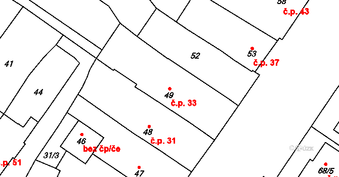 Derflice 33, Znojmo na parcele st. 49 v KÚ Derflice, Katastrální mapa
