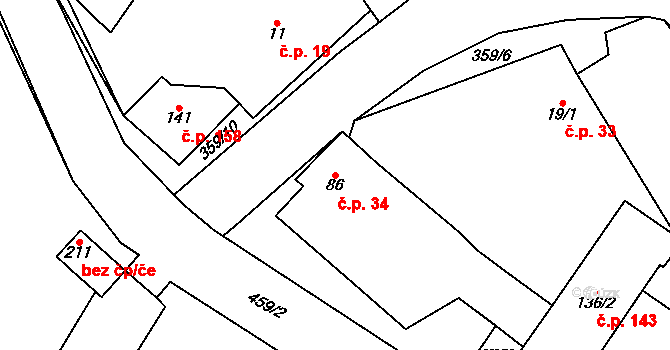 Mramotice 34, Znojmo na parcele st. 86 v KÚ Mramotice, Katastrální mapa