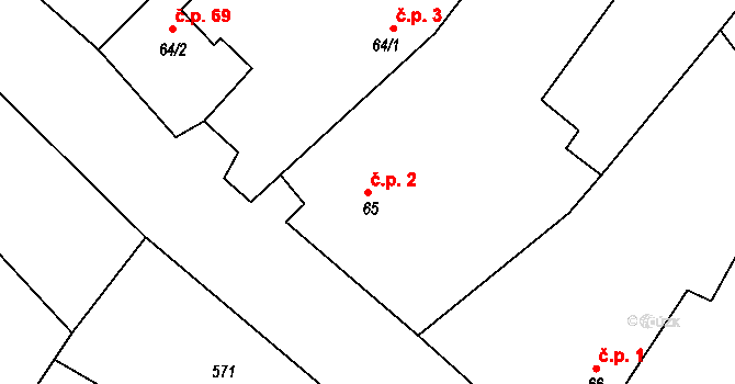 Bernardov 2 na parcele st. 65 v KÚ Bernardov, Katastrální mapa