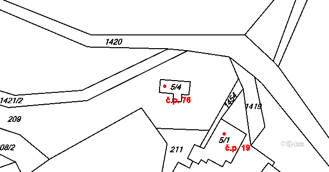Polipsy 76, Čestín na parcele st. 5/4 v KÚ Polipsy, Katastrální mapa