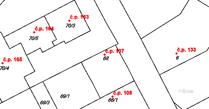 Hlízov 107 na parcele st. 68 v KÚ Hlízov, Katastrální mapa