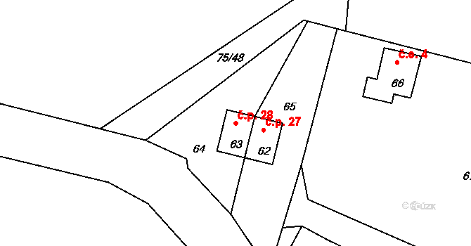Dojetřice 28, Sázava na parcele st. 63 v KÚ Dojetřice, Katastrální mapa