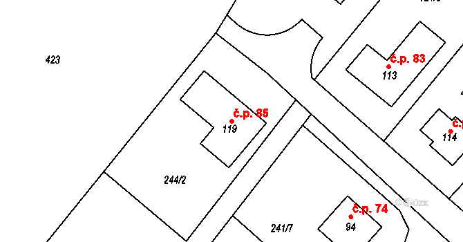 Hřivno 85, Chotětov na parcele st. 119 v KÚ Hřivno, Katastrální mapa