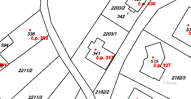 Libá 313 na parcele st. 341 v KÚ Libá, Katastrální mapa