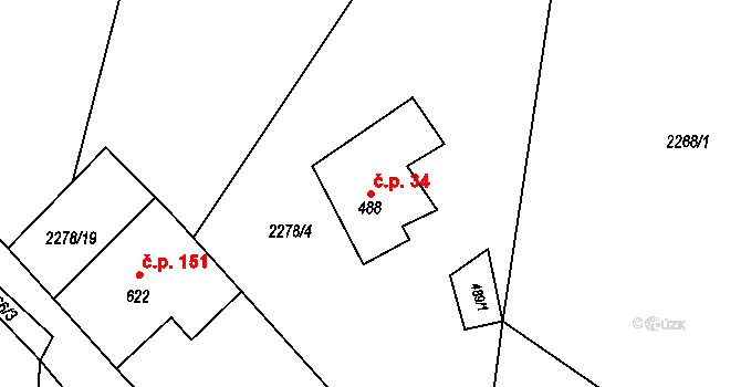 Antonínov 34, Josefův Důl na parcele st. 488 v KÚ Antonínov, Katastrální mapa