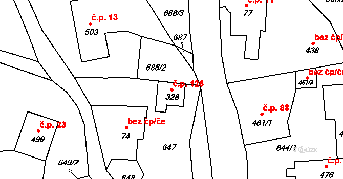 Alšovice 126, Pěnčín na parcele st. 328 v KÚ Alšovice, Katastrální mapa