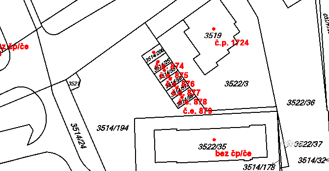 Jihlava 877 na parcele st. 3514/56 v KÚ Jihlava, Katastrální mapa