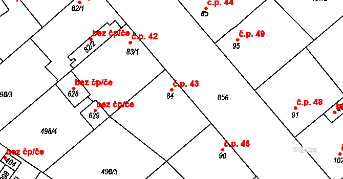 Sedlčánky 43, Čelákovice na parcele st. 84 v KÚ Sedlčánky, Katastrální mapa