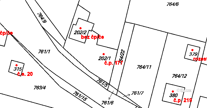 Ejpovice 177 na parcele st. 202/1 v KÚ Ejpovice, Katastrální mapa