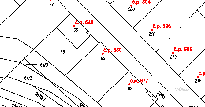 Šardice 650 na parcele st. 63 v KÚ Šardice, Katastrální mapa