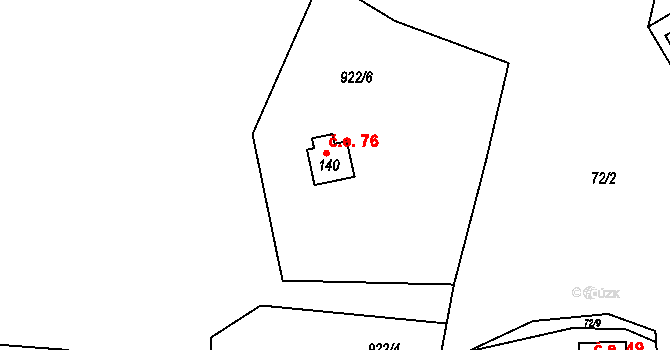 Rounek 76, Vyskytná nad Jihlavou na parcele st. 140 v KÚ Rounek, Katastrální mapa
