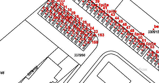 Dědice 22, Vyškov na parcele st. 3379/79 v KÚ Vyškov, Katastrální mapa