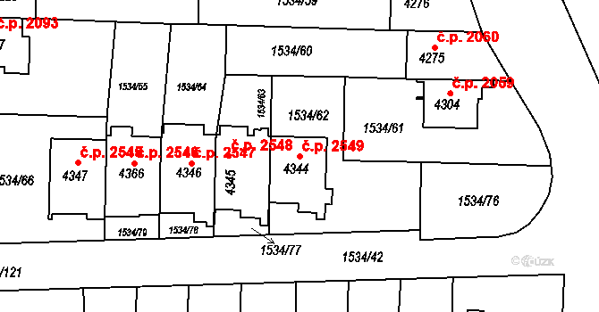 Šumperk 2549 na parcele st. 4344 v KÚ Šumperk, Katastrální mapa