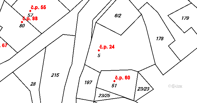 Cerhýnky 24, Cerhenice na parcele st. 5 v KÚ Cerhýnky, Katastrální mapa