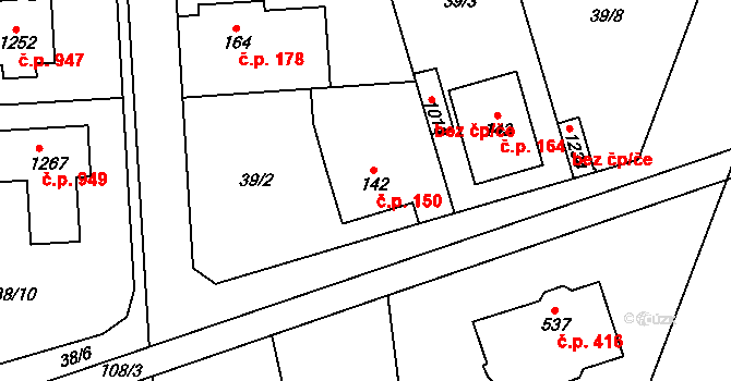 Hovorčovice 150 na parcele st. 142 v KÚ Hovorčovice, Katastrální mapa