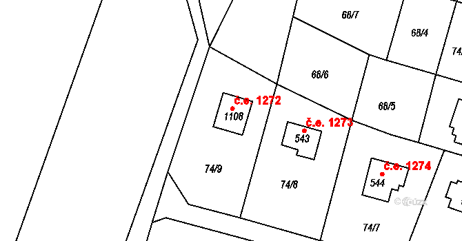 Ládví 1272, Kamenice na parcele st. 1108 v KÚ Ládví, Katastrální mapa