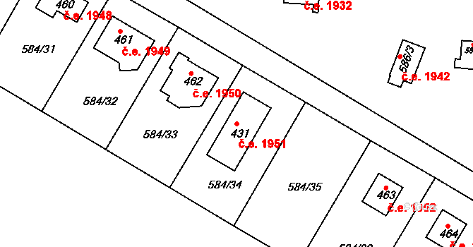 Olešovice 1951, Kamenice na parcele st. 431 v KÚ Ládví, Katastrální mapa