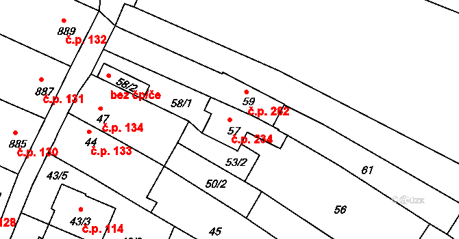 Dačice I 234, Dačice na parcele st. 57 v KÚ Dačice, Katastrální mapa