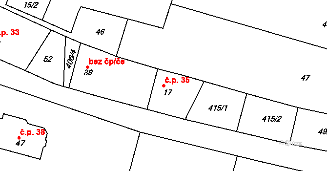 Popovice 35, Třesovice na parcele st. 17 v KÚ Popovice u Nechanic, Katastrální mapa