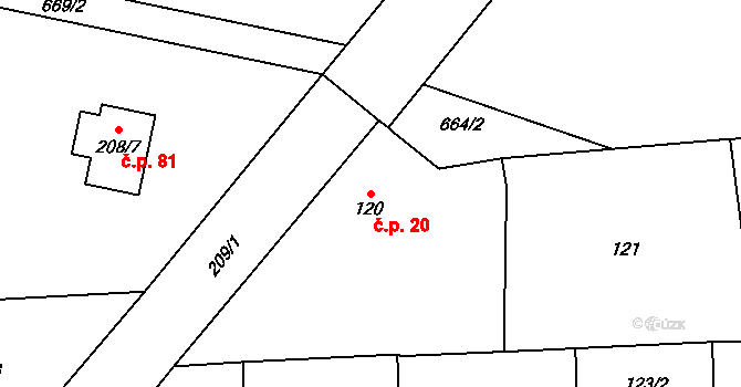 Sedlice 20, Praskačka na parcele st. 120 v KÚ Sedlice u Hradce Králové, Katastrální mapa