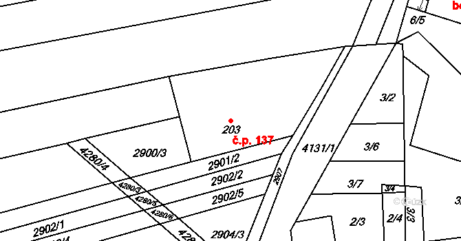 Loukov 137 na parcele st. 203 v KÚ Loukov u Bystřice pod Hostýnem, Katastrální mapa