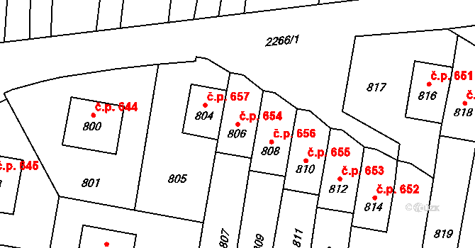 Velká Bystřice 654 na parcele st. 806 v KÚ Velká Bystřice, Katastrální mapa