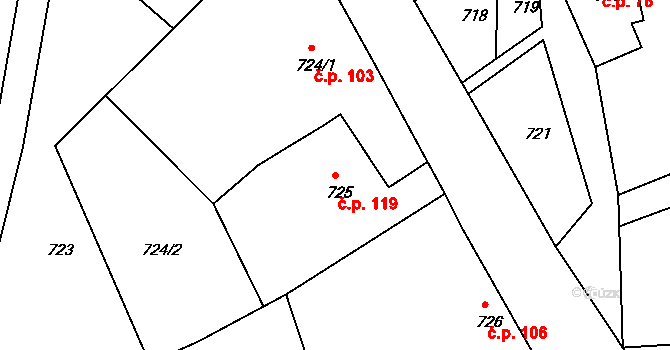 Horní Police 119 na parcele st. 725 v KÚ Horní Police, Katastrální mapa