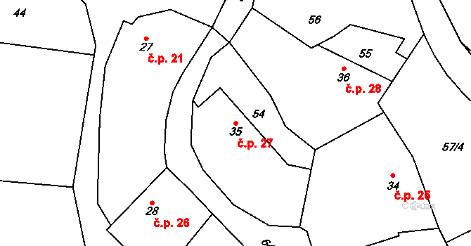 Chomutice 27 na parcele st. 35 v KÚ Chomutice, Katastrální mapa