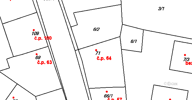 Libotenice 64 na parcele st. 71 v KÚ Libotenice, Katastrální mapa