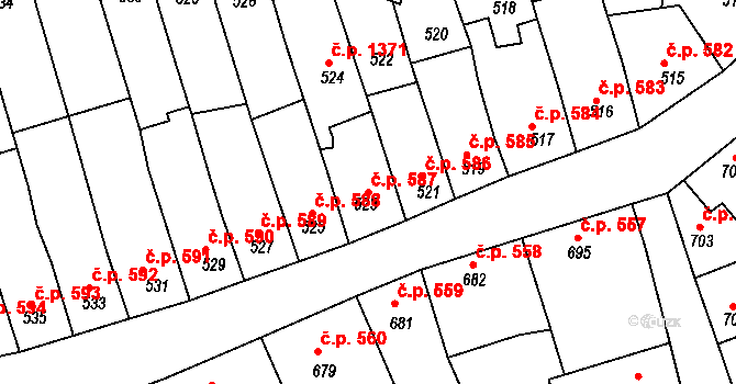 Roudnice nad Labem 587 na parcele st. 523 v KÚ Roudnice nad Labem, Katastrální mapa