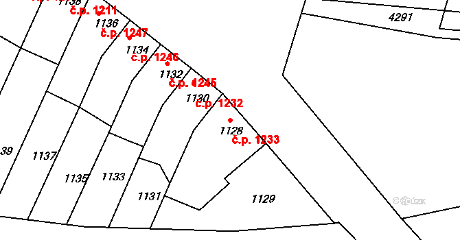 Roudnice nad Labem 1233 na parcele st. 1128 v KÚ Roudnice nad Labem, Katastrální mapa