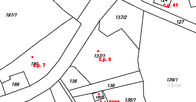 Olešnice 9, Ústí nad Labem na parcele st. 137/1 v KÚ Olešnice u Svádova, Katastrální mapa
