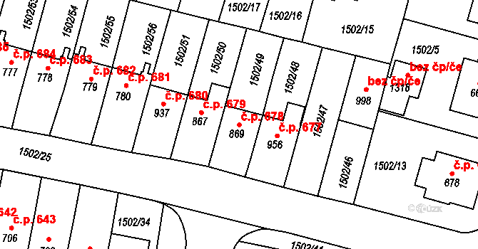 Jevíčko 678 na parcele st. 869 v KÚ Jevíčko-předměstí, Katastrální mapa