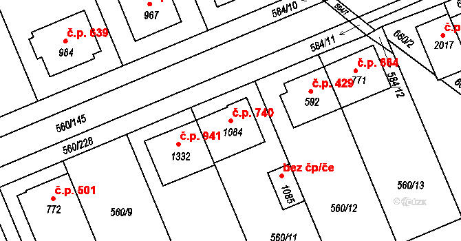 Podklášteří 740, Třebíč na parcele st. 1084 v KÚ Podklášteří, Katastrální mapa