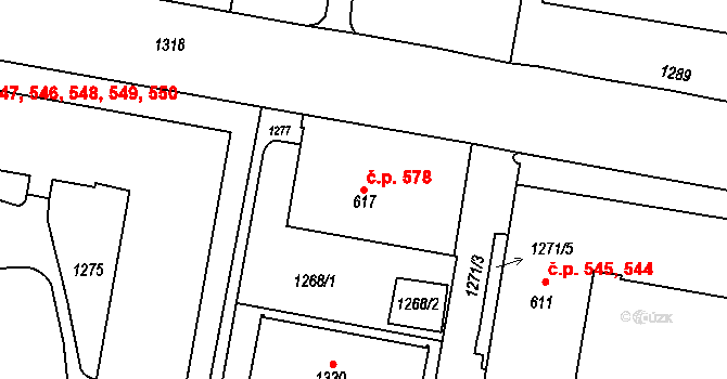 Náměšť nad Oslavou 578 na parcele st. 617 v KÚ Náměšť nad Oslavou, Katastrální mapa