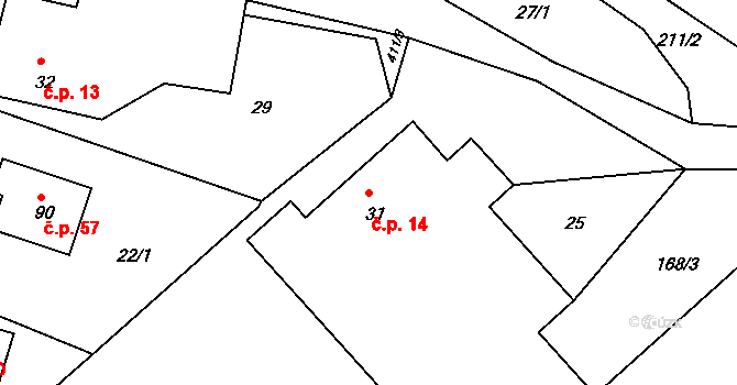 Kornice 14, Litomyšl na parcele st. 31 v KÚ Kornice, Katastrální mapa