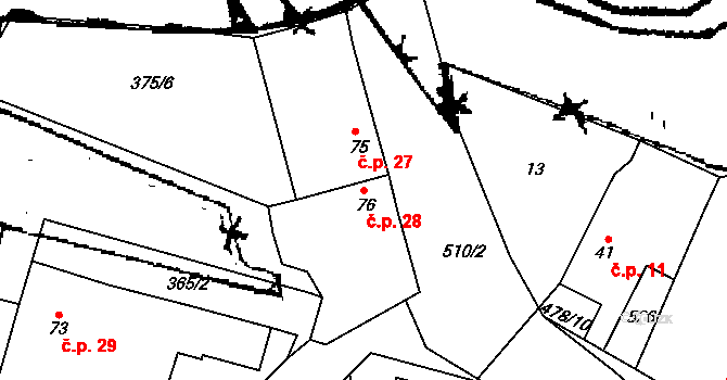 Seménkovice 28, Postoloprty na parcele st. 76 v KÚ Seménkovice, Katastrální mapa