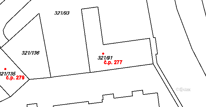 Prosetice 277, Teplice na parcele st. 321/91 v KÚ Prosetice, Katastrální mapa