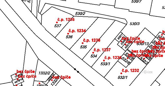 Trnovany 1238, Teplice na parcele st. 535 v KÚ Teplice-Trnovany, Katastrální mapa
