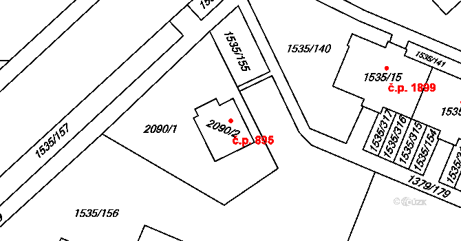 Místek 895, Frýdek-Místek na parcele st. 2090/2 v KÚ Místek, Katastrální mapa