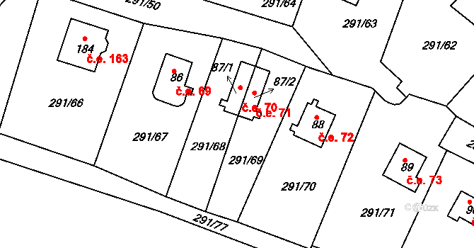 Cetnov 70, Cheb na parcele st. 87/1 v KÚ Cetnov, Katastrální mapa