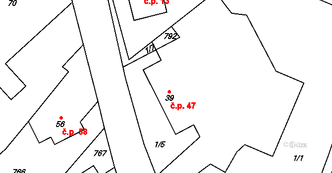 Zachrašťany 47 na parcele st. 39 v KÚ Zachrašťany, Katastrální mapa