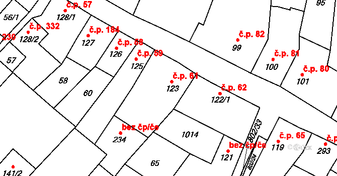 Zásmuky 61 na parcele st. 123 v KÚ Zásmuky, Katastrální mapa