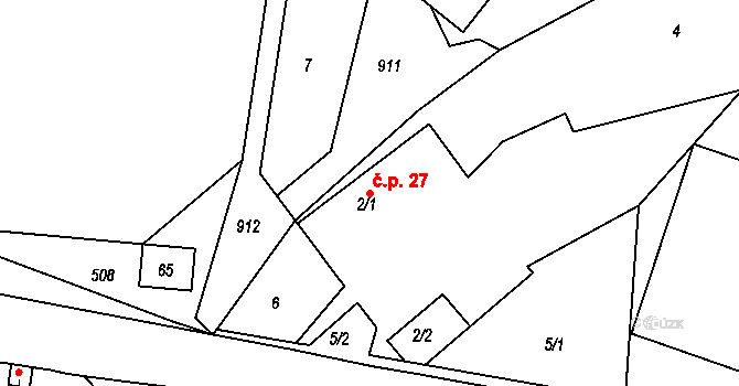 Kostelecké Horky 27 na parcele st. 2/1 v KÚ Kostelecké Horky, Katastrální mapa