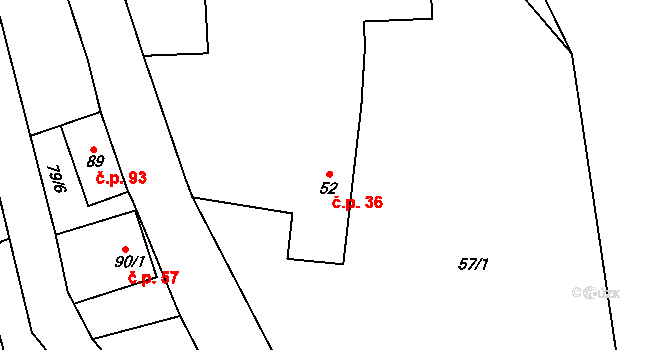 Ještětice 36, Solnice na parcele st. 52 v KÚ Ještětice, Katastrální mapa