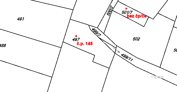 Suchdol nad Lužnicí 145 na parcele st. 497 v KÚ Suchdol nad Lužnicí, Katastrální mapa