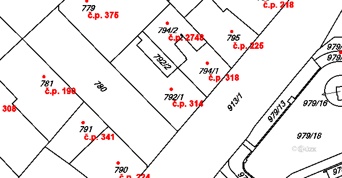 Žižkov 314, Praha na parcele st. 792/1 v KÚ Žižkov, Katastrální mapa