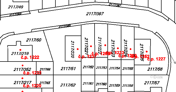 Chodov 1205, Praha na parcele st. 2117/221 v KÚ Chodov, Katastrální mapa