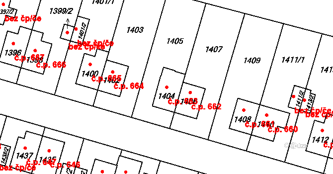 Ruzyně 663, Praha na parcele st. 1404 v KÚ Ruzyně, Katastrální mapa