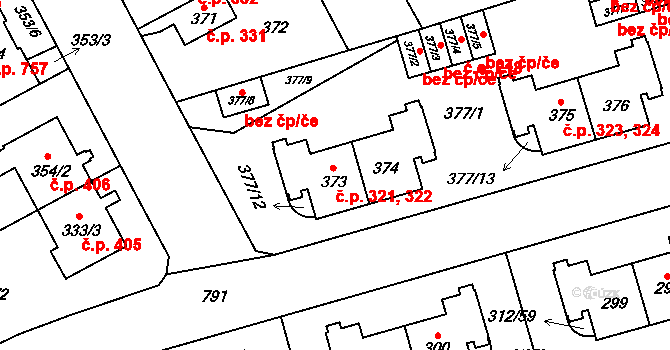Letňany 321,322, Praha na parcele st. 373 v KÚ Letňany, Katastrální mapa